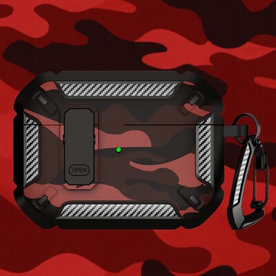 SaharaCase Raider Series Heavy Duty Secure Lock Case for Airpods Pro 3, Shock Absorbing Corners, Camo Red (HP00225)