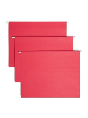 Smead Adjustable Tab Recycled Hanging File Folder, 3/4 Expansion, 5-Tab, Letter Size, Red, 25/Box (