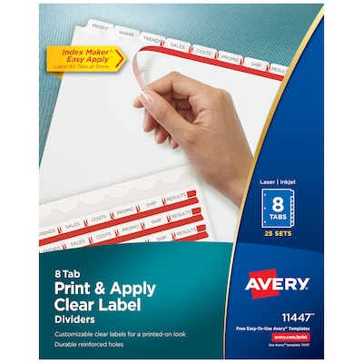 Avery Index Maker Paper Dividers with Print & Apply Label Sheets, 8 Tabs, White, 25 Sets/Pack (11447