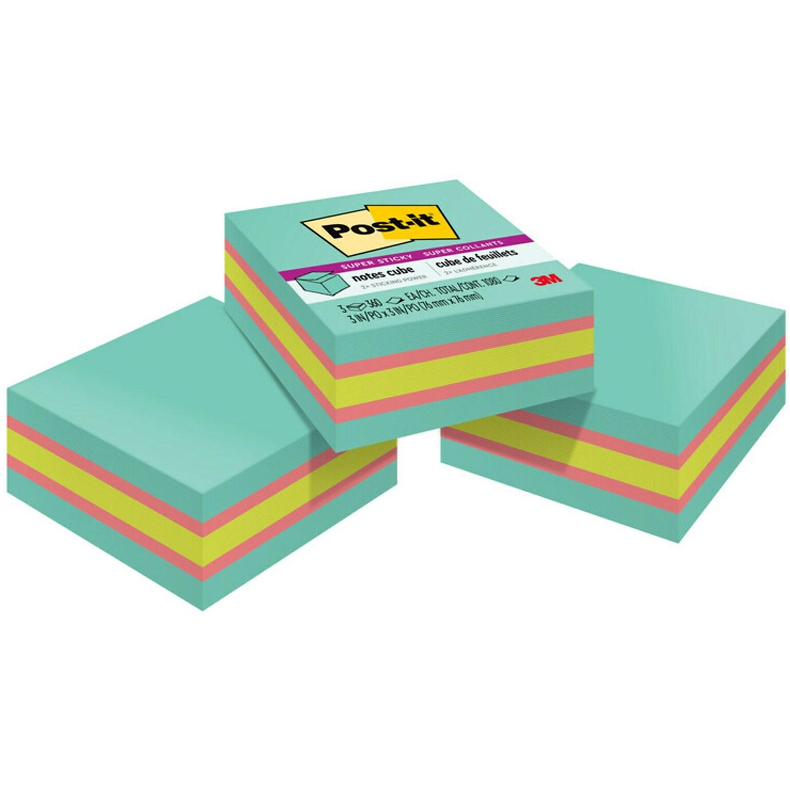 Post-it Super Sticky Notes, 3 x 3, Assorted Colors, 360 Sheets/Pad, 3 Pads/Pack (2027SSAFG-3PK)