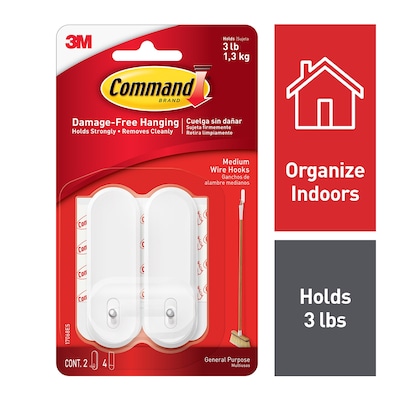 Command Medium Hook, 3 lb., White, 2/Pack (17068ES)