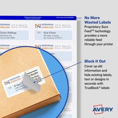 Avery TrueBlock Laser Shipping Labels, 3-1/2" x 5", White, 4 Labels/Sheet, 100 Sheets/Box (5168)