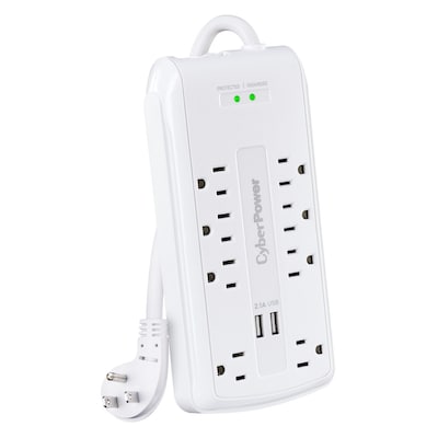 CyberPower Home Office 8-Outlet 2-USB Port Surge Protector, 6', 2700 Joules, White (P806U)