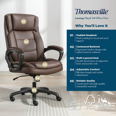 Thomasville Lansing Ergonomic Polyurethane Big & Tall Chair, 400 lb. Capacity, Dark Walnut Brown (52398-DBRN)