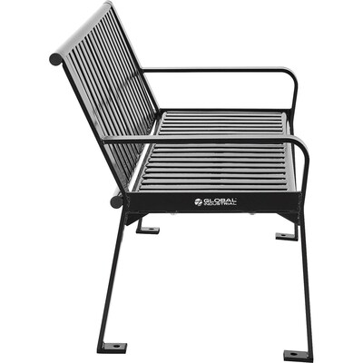 Global Industrial 4' Outdoor Bench with Back, Vertical Steel Slat, Black (436975BK)