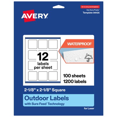 Avery Square Laser Multipurpose Labels, 2-1/8 x 2-1/8, White, 1200/Box (19479399479)