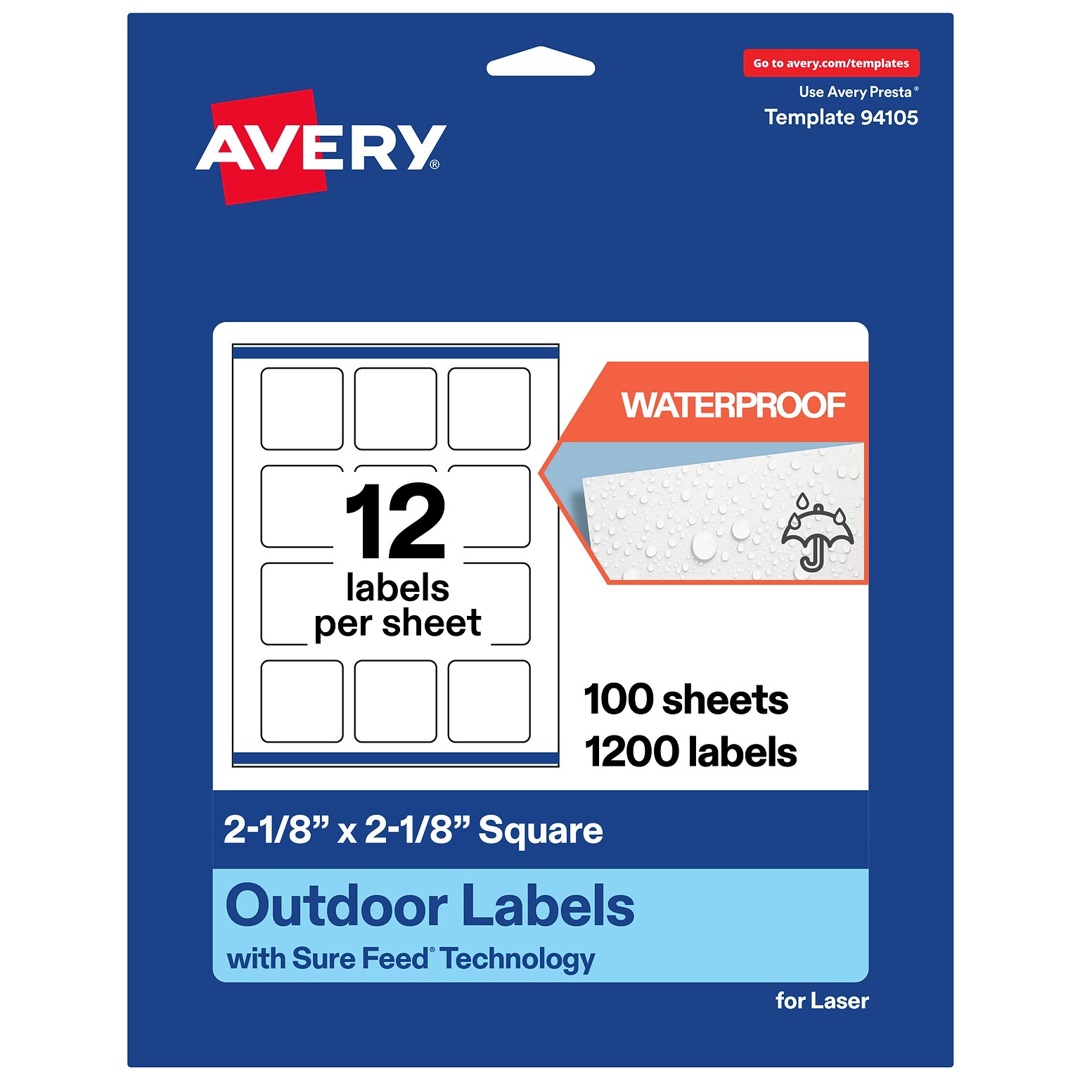 Avery Square Laser Multipurpose Labels, 2-1/8 x 2-1/8, White, 1200/Box (19479399479)