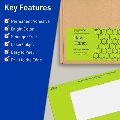 Avery Printable Rectangle Multipurpose Labels, 2.5 x 5, Bright Green, 60/Pack (94246)