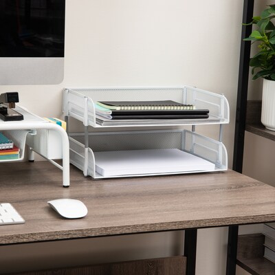 Mind Reader Metal Side Loading Stackable Letter Tray, White (ESTACK2-WHT)