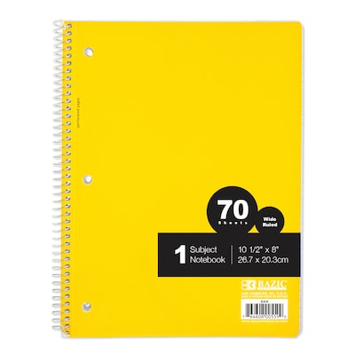 Bazic 1-Subject Spiral Notebook, 8.5 x 11, Wide Ruled, 70 Sheets, Assorted Colors (559)