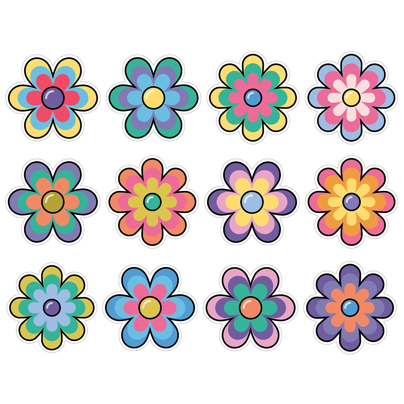 Carson-Dellosa Happily Ever Elementary Retro Remix Jumbo Flower Cutouts (120655)