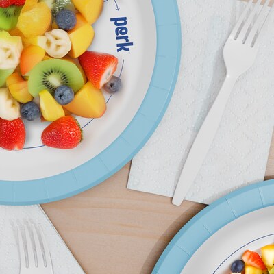 Perk™ Heavy-Weight Paper Plates, 10", Blue/White, 125/Pack (PK54330)
