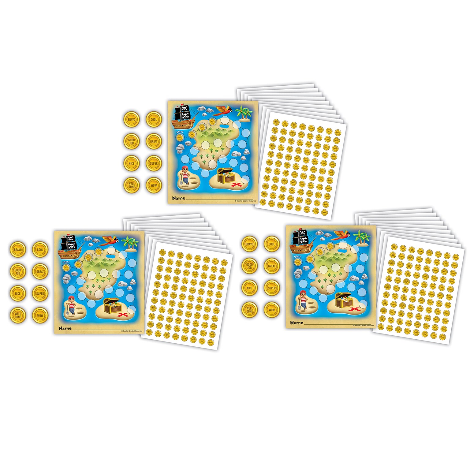 Teacher Created Resources Treasure Hunt Reward Trackers with Stickers, 5.25 x 6, Multicolored, 3 Packs/Bundle (TCR6865-3)