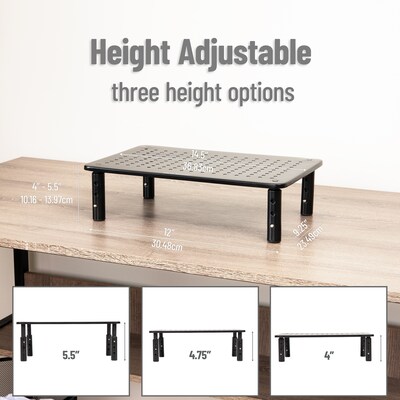 Mind Reader Adjustable Monitor Stand and Ventilated Laptop Riser, Black (4LEGMET-BLK)