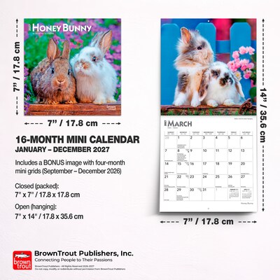 2027 BrownTrout Honey Bunny 7" x 7" Monthly Wall Calendar (9798330709809)