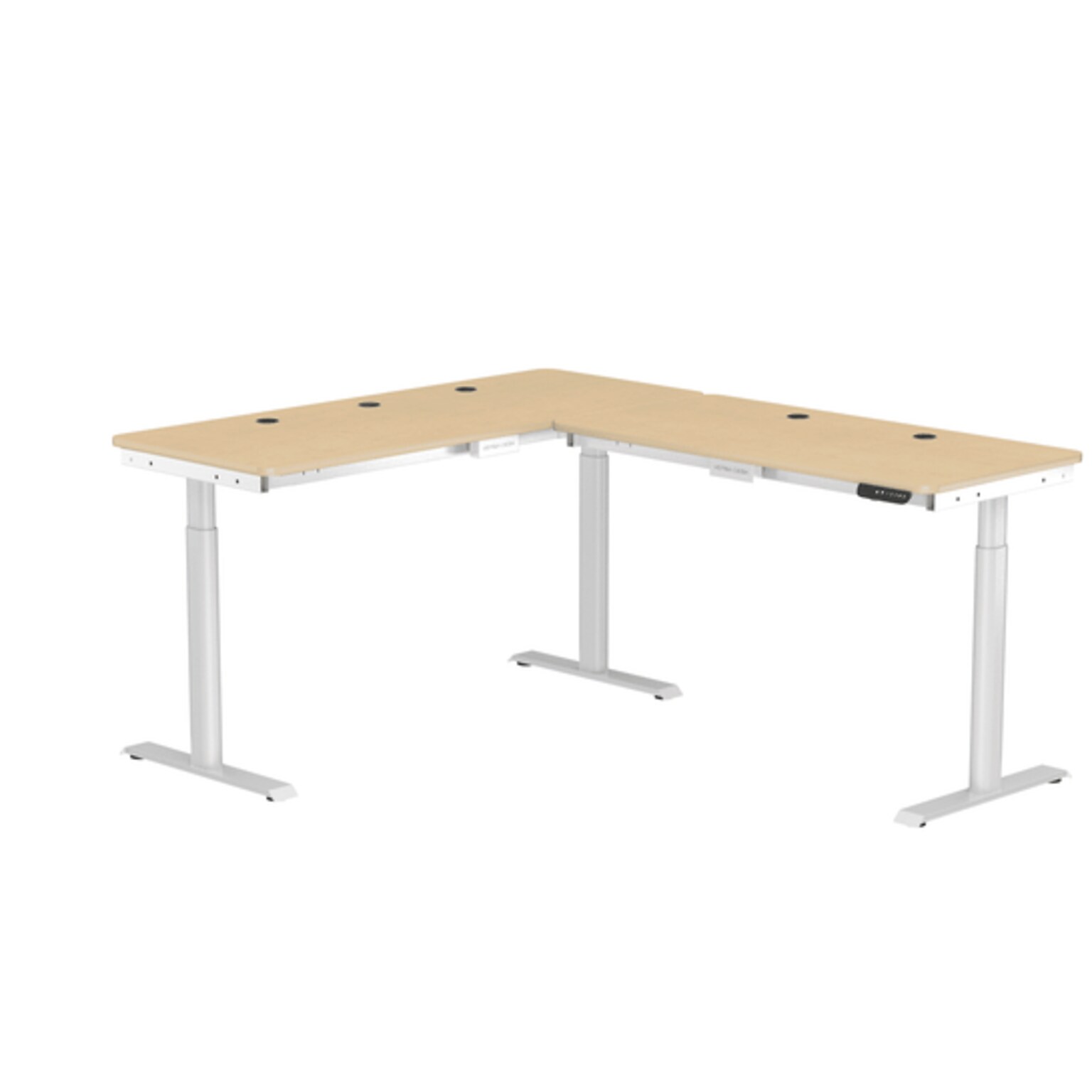 VersaDesk PowerLift 72W Electric L-Shaped Adjustable Standing Desk, Maple/White (PLLSD6072-WM-APP)