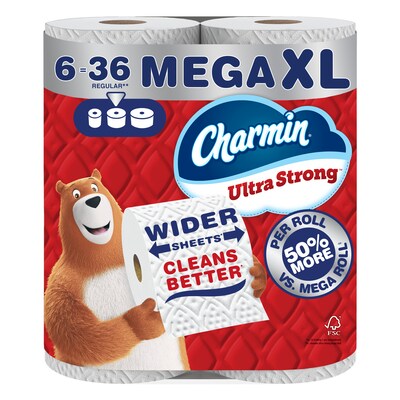 Charmin Ultra Strong Mega XL Toilet Paper, 2-Ply, White, 297 Sheets/Roll, 6 Rolls/Pack, 3 Packs/Carton (04308)
