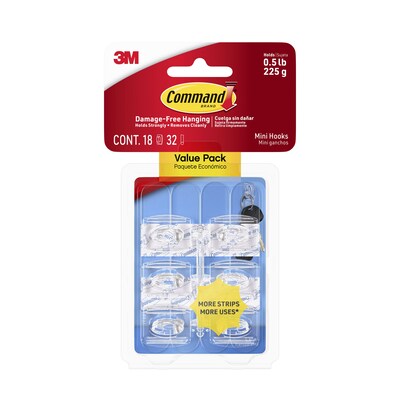 Command Damage Free Mini Hook, 0.5 lb, Clear, 18/Pack (17006CLR-18ES)