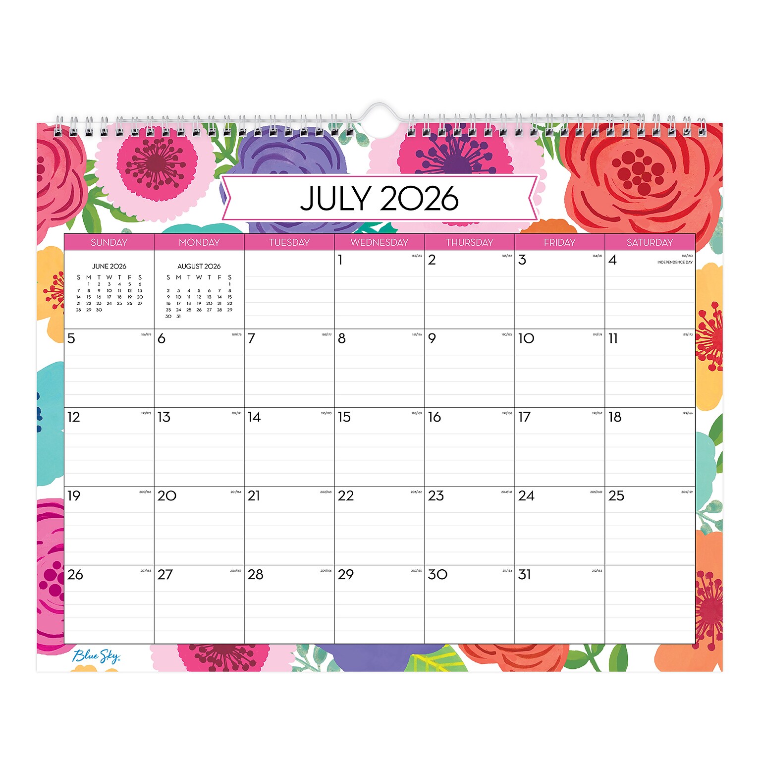 2026-2027 Blue Sky Wirebound floral 12 x 15 Academic Monthly Wall Calendar, Assorted Colors (156554-A27)