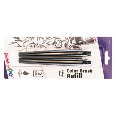 Pentel Arts Color Brush Water-Based Ink Refills, Black Ink, 2/Pack, 6 Packs/Bundle (PTAFR101BP2A-6)