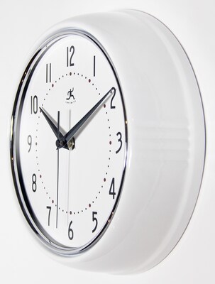 Infinity Instruments Round Retro Wall Clock, Aluminum, 9.5" (10940-WHITE)