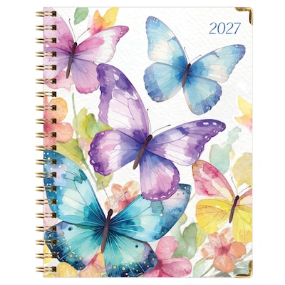 2027 Excello Brands 7.8" x 9" Weekly & Monthly Standard Planner, Paperboard Cover, Watercolor Butterflies (FSHN-CY27-79-33)