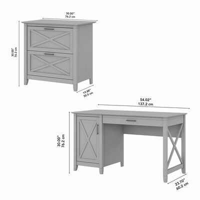 Bush Furniture Key West 54"W Computer Desk with Storage and 2-Drawer Lateral File Cabinet, Cape Cod Gray (KWS008CG)