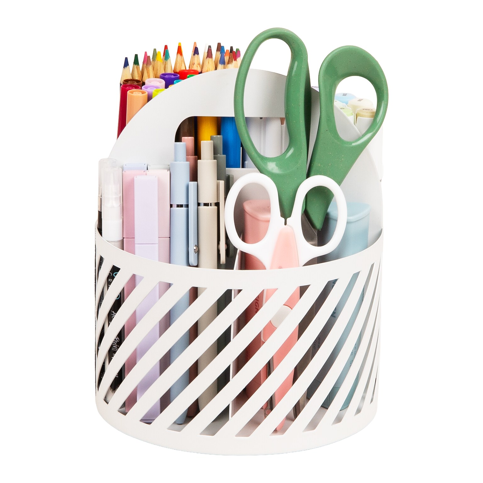 Mind Reader 4-Compartment Rotating Metal Desk Organizer, White (MOSBASK-WHT)