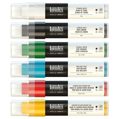 Liquitex Professional Acrylic Paint Marker, Wide Chisel Nib, 15 mm, Classic Colors, 6/Pack (LIQ4690001)