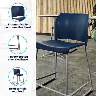 Flash Furniture Hercules Kenai Classic Plastic Stacking Full Back Counter Stools, Navy, 3-Pieces (3RUT239AHCSNV)