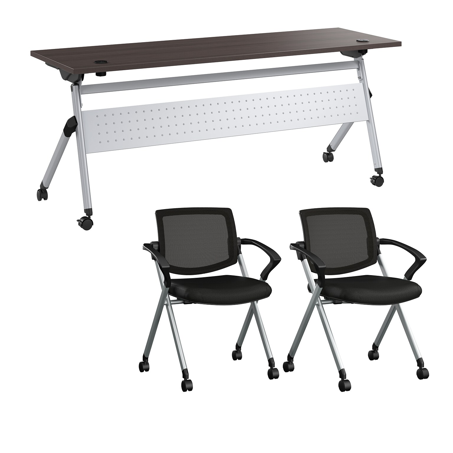 Bush Business Furniture Envision 72W Foldable Training Room Table with 2 Chairs, Storm Gray (NVS006SG)