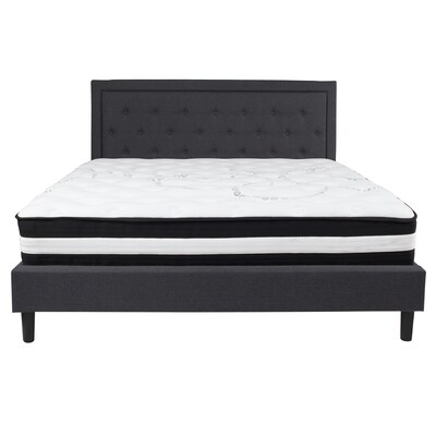 Flash Furniture Roxbury Tufted Upholstered Platform Bed in Dark Gray Fabric with Pocket Spring Mattress, King (SLBM32)