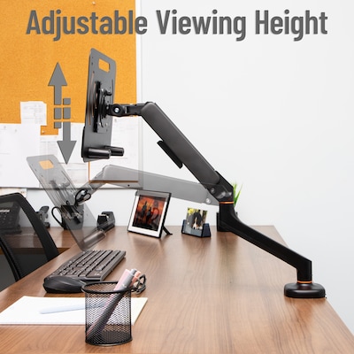 Mind Reader Adjustable Gas Spring Laptop Desk Mount, Fits 11.6 - 17.3" Laptops or Monitors, Black, (GARLAP-BLK)