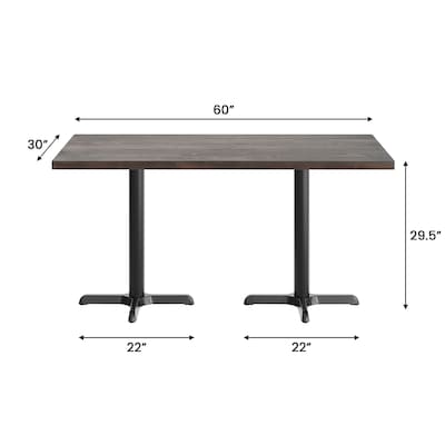 Flash Furniture Bennett Wooden Commercial Indoor Table, 60" x 30", Dark Brown Top/Black Base (GSF3060DBT2222)