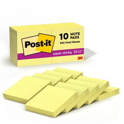 Post-it Super Sticky Notes, 1 7/8 x 1 7/8, Canary Collection, 90 Sheet/Pad, 10 Pads/Pack (62210SSC