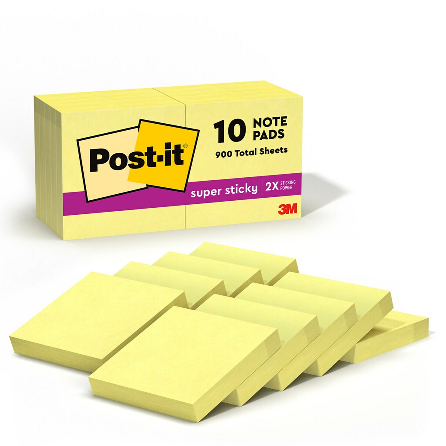 Post-it Super Sticky Notes, 1 7/8 x 1 7/8, Canary Collection, 90 Sheet/Pad, 10 Pads/Pack (62210SSCY)