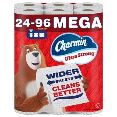 Charmin Ultra Strong Mega Toilet Paper, 2-Ply, White, 198 Sheets/Roll, 24 Rolls/Pack (132140)