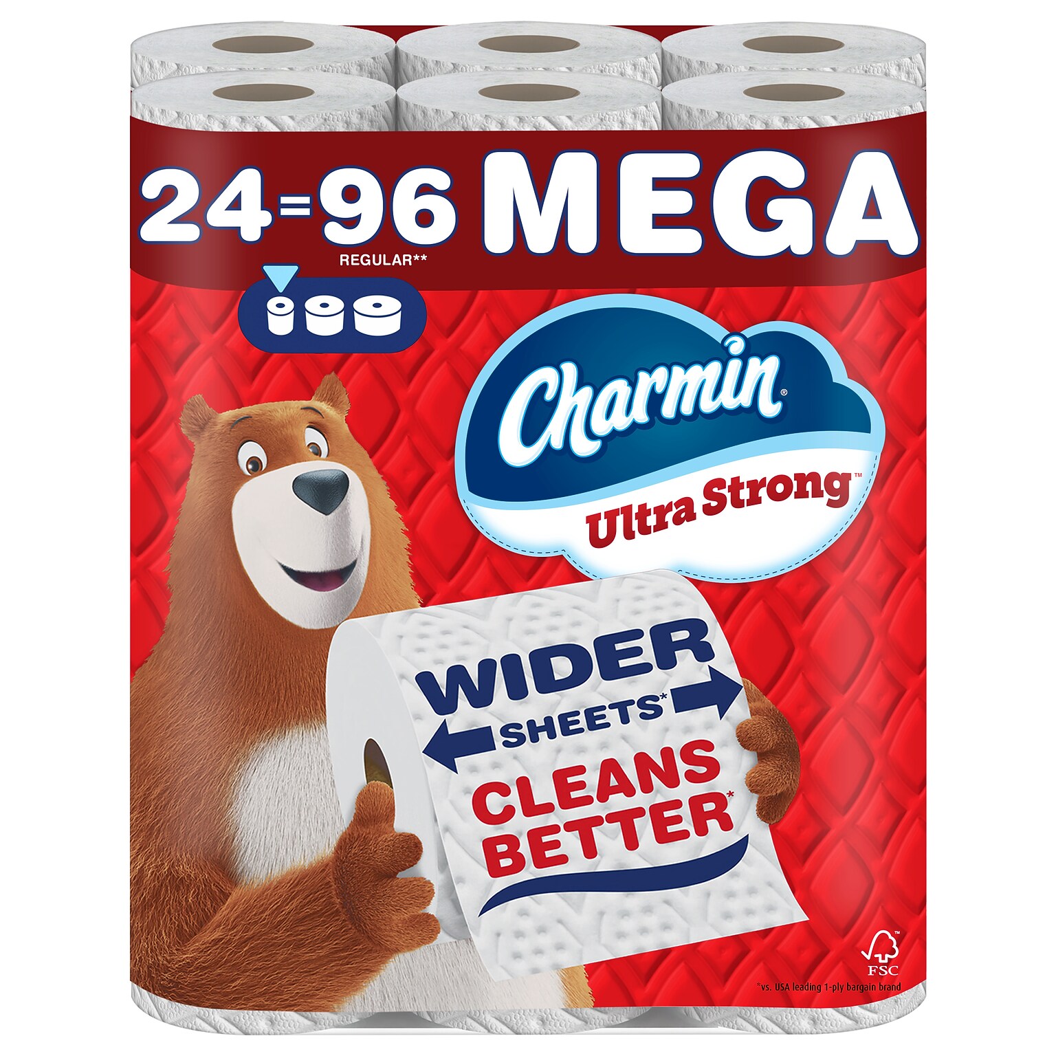 Charmin Ultra Strong Mega Toilet Paper, 2-Ply, White, 198 Sheets/Roll, 24 Rolls/Pack (132140)