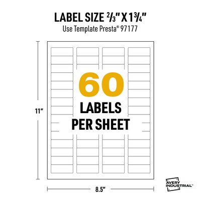 Avery Inkjet UltraDuty GHS Labels, 2/3" x 1-3/4", White, 3000 Labels/Box (97177)