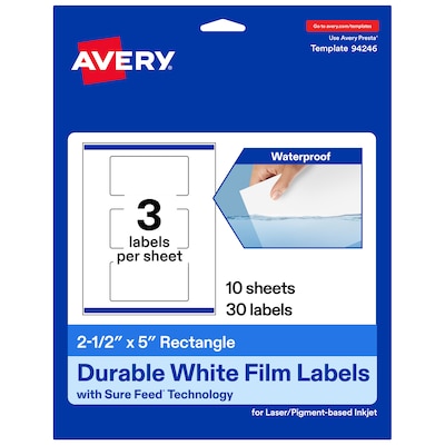 Avery Rectangle Laser/Inkjet Multipurpose Labels, 2.5 x 5, White, 30 Labels/Pack (19479390975)