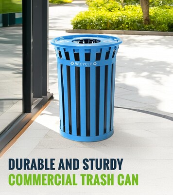 Alpine Industries Metal Commercial Outdoor Recycling Receptacle, 38 Gallon, Black/Blue (479-38-BLU)