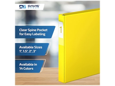 Davis Group Premium Economy 1" 3-Ring Non-View Binders, D-Ring, Yellow, 6/Pack (2301-05-06)