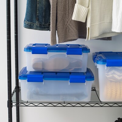 Iris 26.5 Quart Ultimate Clear Plastic Latching Storage Bin with Lid, Blue (500195)