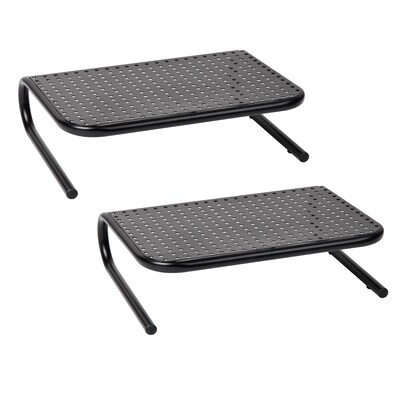 Mind Reader Ventilated Monitor Stand, Holds up to 44 lbs., Metal, Black, 2/Pack (2METMONST-BLK)