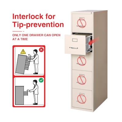 Quill Brand® Commercial 5 File Drawer Vertical File Cabinet, Locking, Putty/Beige, Letter, 26.5D (20069D)