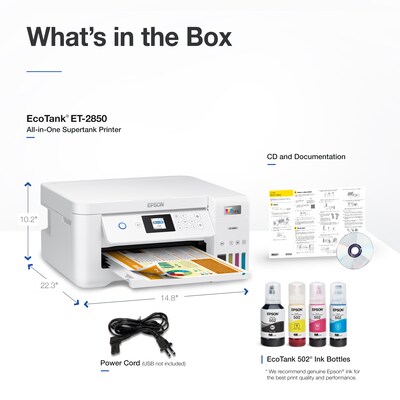 Epson EcoTank ET-2850 All-in-One Cartridge-Free Supertank Printer, White (Refurbished)