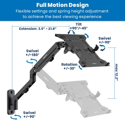 Mount-It! Adjustable Counterbalance Laptop Arm for 16" Laptops, Black (MI-1765LT)