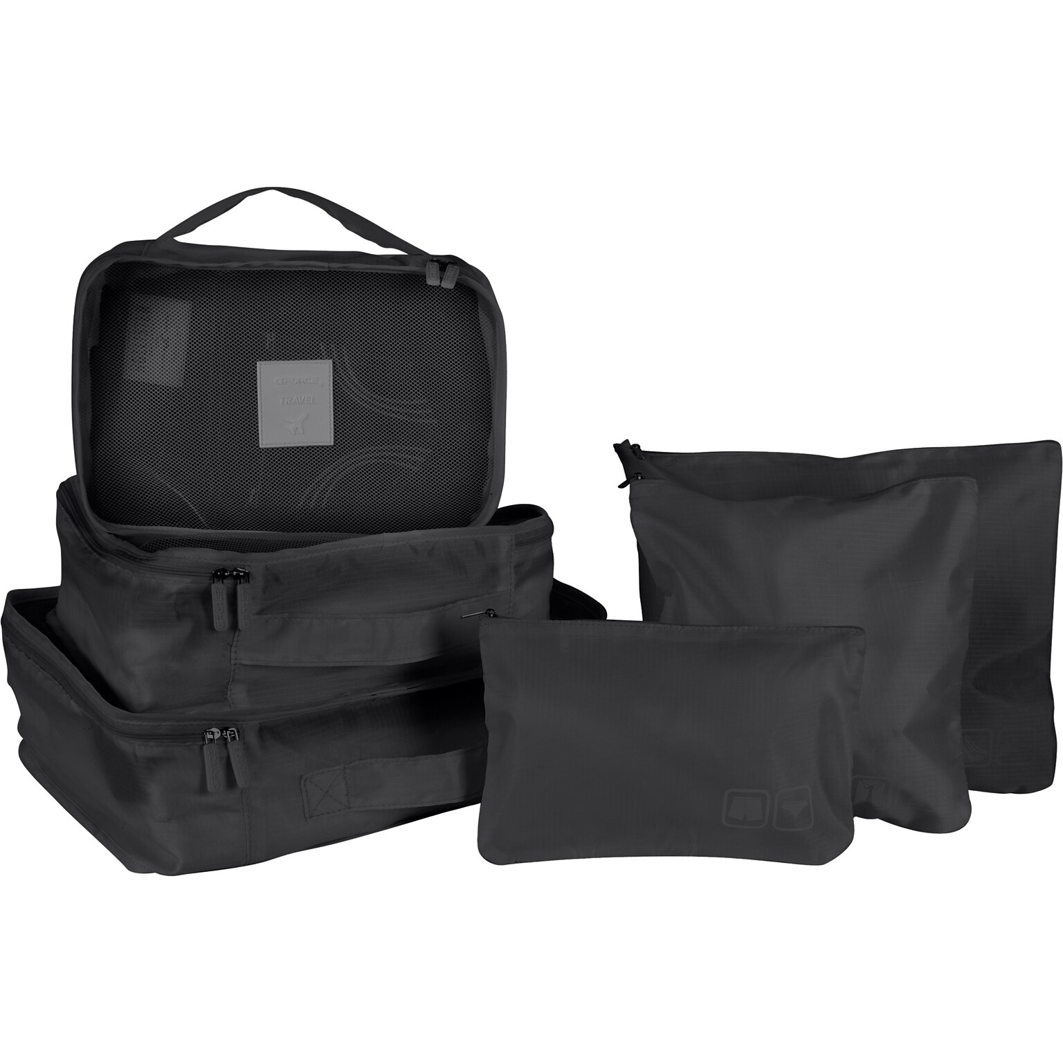 G Force 6-Piece Fabric Travel Pouch Set, Water Resistant, Black (27105-BLACK)