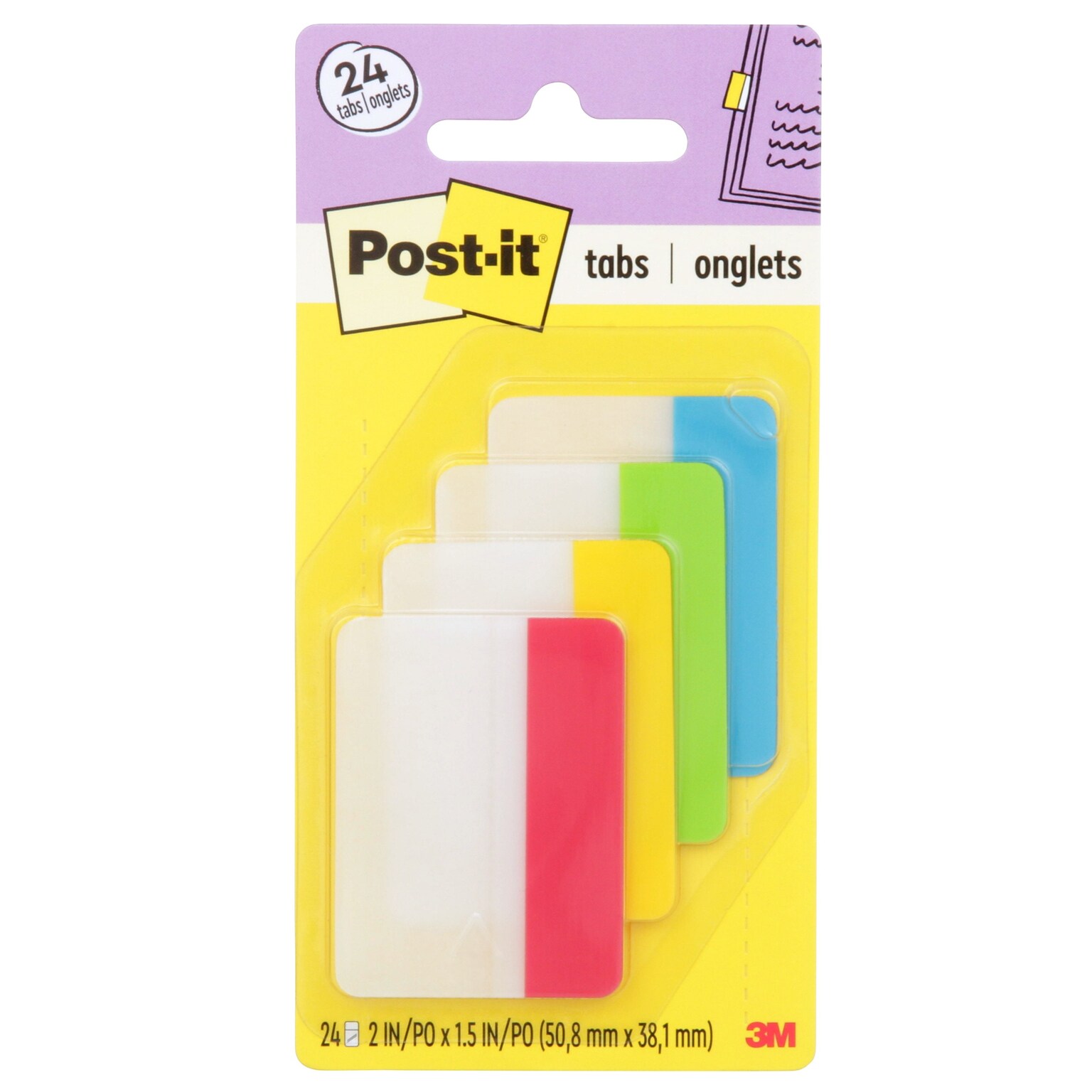 Post-it Durable Tabs, 2 Wide, Assorted Colors, 24 Tabs/Pack (686-ALYR)