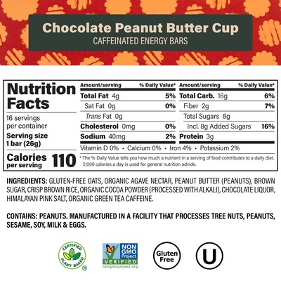 VERB Caffeinated Gluten Free Chocolate Peanut Butter Cup Energy Bar, 0.92 oz., 16/Pack (220-02524)